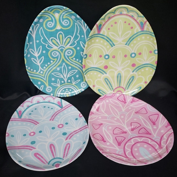 Cynthia Rowley NWOT Set/4 Colorful Egg-Shaped Melamine Plates - Picture 1 of 5